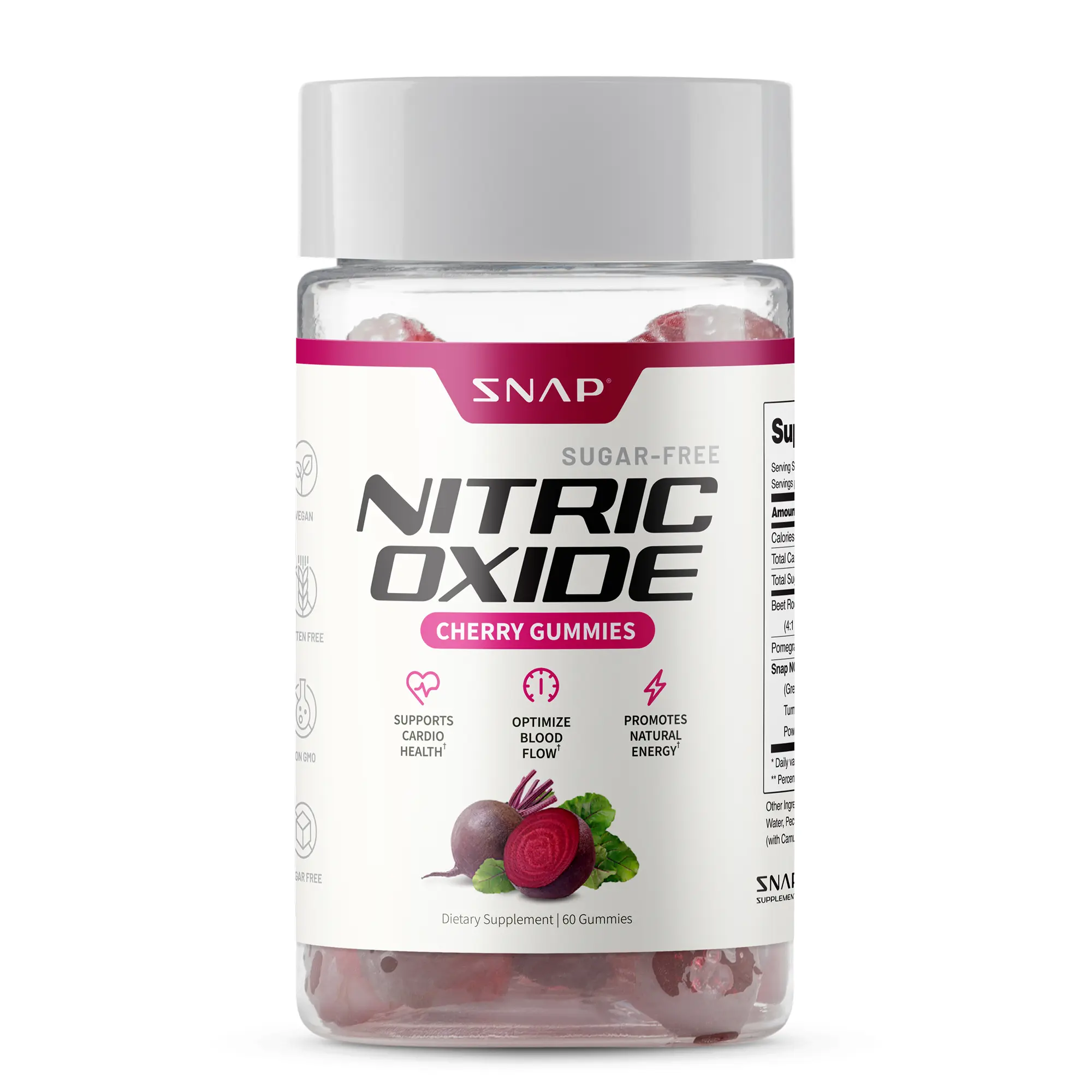 Snap Supplements - Sugar Free Nitric Oxide Beet Root Gummies - Cherry Flavor - Heart Health, Energy Boost - Circulation - Nitric Oxide Booster - 3rd party tested Snap Supplements - Sugar Free Nitric Oxide Beet Root Gummies - Cherry Flavor - Heart Health, Energy Boost - Circulation - Nitric Oxide Booster - 3rd party tested