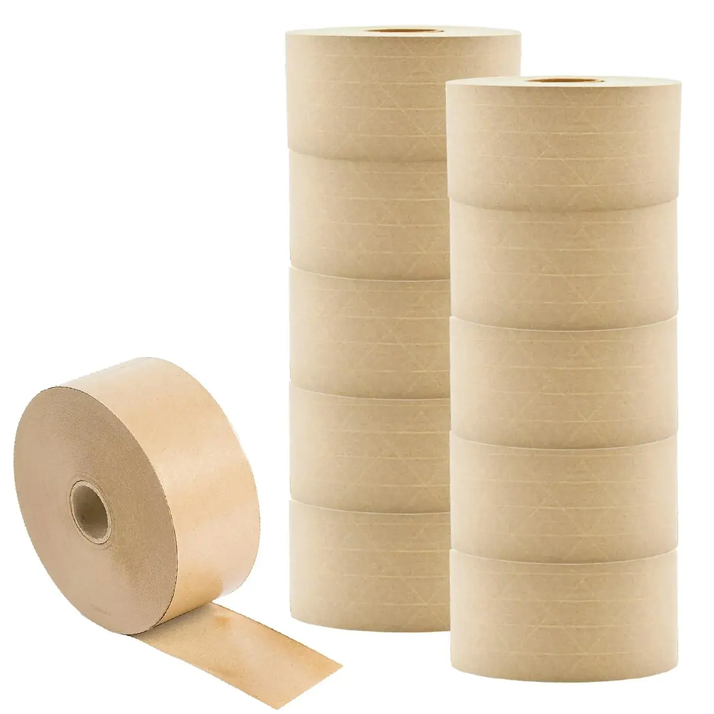LAUCO 10 Rolls 3"x450' Water-Activated Gummed Kraft Paper Tape - Tamper-Evident Brown, Cross-Woven Fiberglass Filaments, High-Temperature Resistant, Long-Lasting Adhesive, Waterproof Bond Seal, Biodegradable Heavy-Duty Sealer for Ecommerce, 3PL Warehouses
