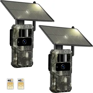 2Pack 4G LTE Solar Powered Game Camera-Starlight-Level Full Color Night Vision, No-Glow IR & Starlight Sensor, 0.2s Trigger, Remote Viewing via APP, Not Support WIFI, Trail Camera, Motion Activated,Cellular Data Refill is Required