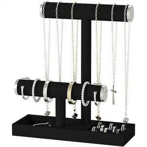 PLL Bracelet and Necklace Holder,  Necklace Display Organizer Stand,bracelet Holder for Selling,Bracelet and Necklace Storage Tree (Style 2(Black+ Metal lid))