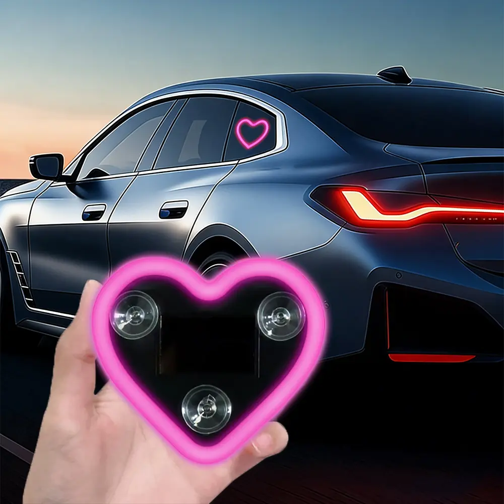 Pink/Red Car LED Ambient Light, Rechargeable Solar-Powered Heart-Shaped LED Light, 6 Lighting Modes, Romantic Car, Outdoor Decor, Ideal Gift for Couples, Women, Men