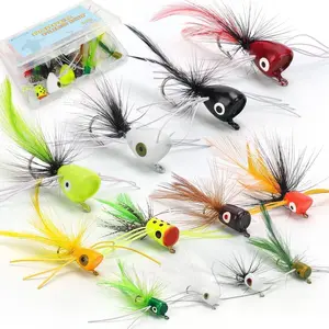 12 pcs Fly Fishing Popper Flies, Fly Popper Lures Bass Panfish Bluegill Crappie Popping Bug Sunfish Trout Salmon Poppers Flys Kit for Flys Fishing