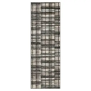 6 ft Rectangular Polyester Fabric Runner Rug, 2-Pack, Green-Brown Geometric Checkered, Modern, Machine Washable for Hallway, Entryway