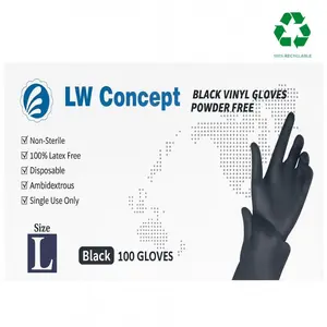 LW Concept Vinyl Clear Black Blue Disposable Gloves - 100pcs Latex-Free Powder-Free Cleaning Food Gloves Hand Household Texture Box Comfortable