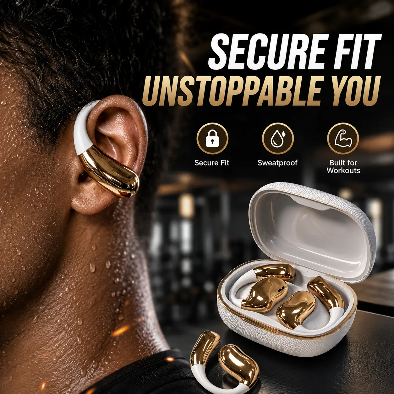 Open Ear Wireless Electronic Earphones, Bluetooth Sports Headset with Smart Touch Charging Case, Secure-Fit Hook, HiFi Original Sound, ENC Noise Cancelling for Running & Gym, All-Day Comfort Audios Earbuds
