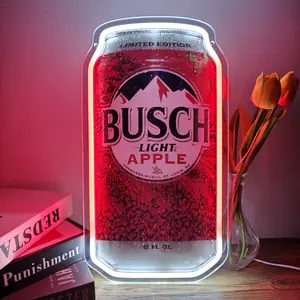 Busch Apple Neon Sign LED Wall Light 6.7x11.8 inch Beer Can Decor, USB Powered Acrylic Panel Light, Pre-Drilled Holes Easy to Hang, Funny Bar Pub Man Cave Game Room Decor