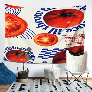 Linen Wall Cloth Tapestry - Digital Print Tomato Design with English Slogans, Wrinkle Resistant, 101cm×76cm（40×30in）/203cm×152cm（80×60in）, Lightweight Home Decor for Dorm Privacy & Anniversary Gifting
