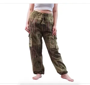 Himalayan Fashion Hippie Patchwork Pants Traditional Organic cotton pants | Unisex Boho | Handmade Beach pants - Nepal | Hippie Bohemian Style - Green