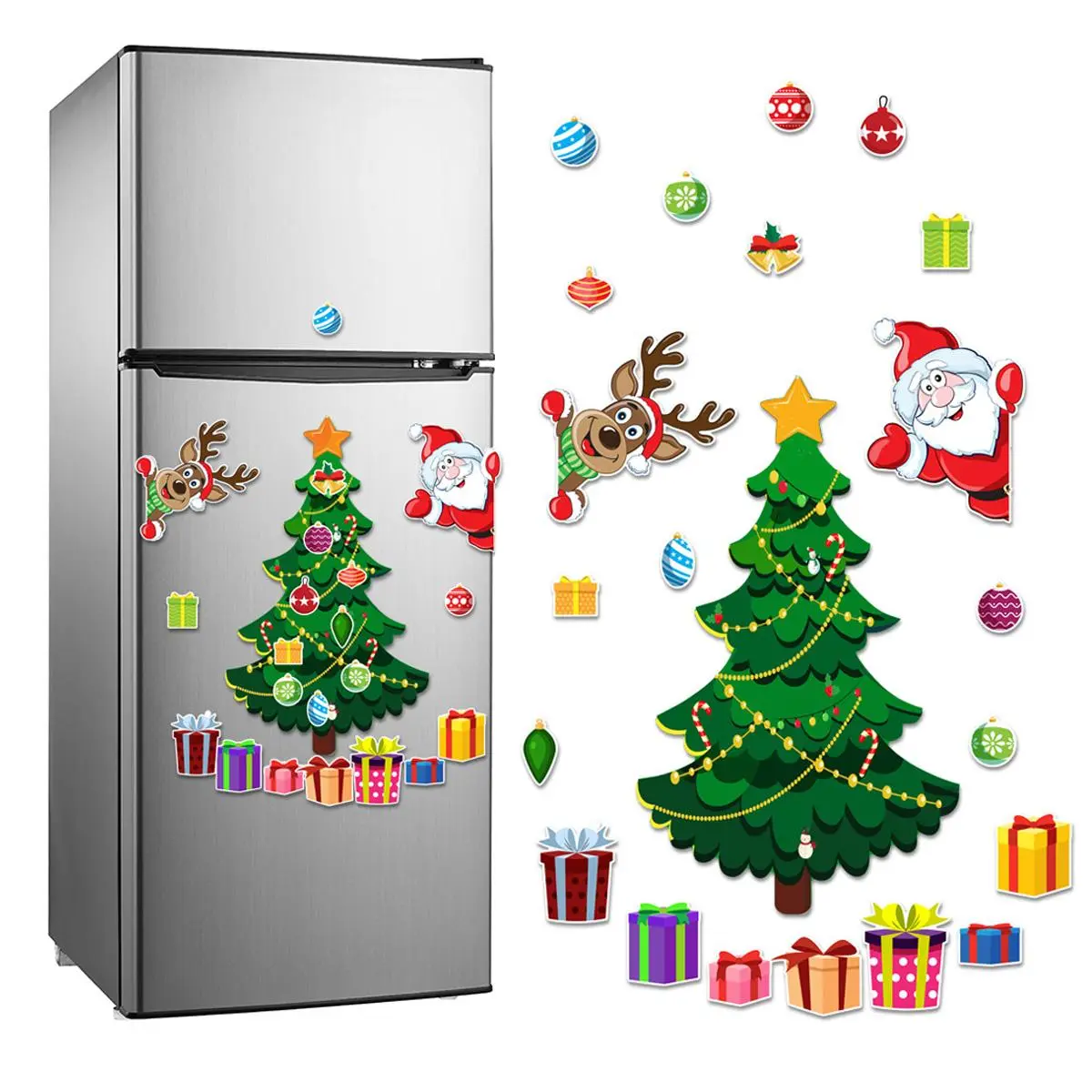 Christmas Refrigerator Magnets,Christmas Tree Magnets for Fridge Stickers Decoration,Adorable Xmas Stickers for Kids, DIY Fridge Santa Reindeer Snowman for Fridge Garage Kitchen Metal Door Christmas Decoration 2025