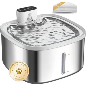 Cat Water Fountain Stainless Steel Wireless 118oz/3.5L–Cordless Battery-Operated Pet Water Dispenser with All-in-One Rechargeable Pump, Quiet Indoor Fountain for Cats & Dogs (Fountain+2Filters)