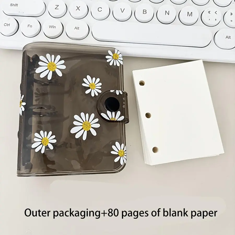 Daisy Pattern Clear Spiral Bound Notebook Journal, 1 Count Portable Mini Diary Planner with 80 Sheets Paper, Stationery Supplies for Home School Office