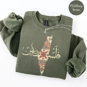 Palestine Traditional Sweatshirt, Sweater, Free Palestine Crewneck, Palestine Gift, Palestinian Activist Casual Collar Comfortable winter Cotton Menswear Soft