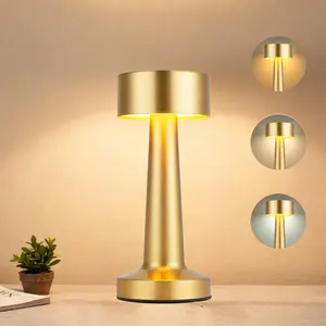 Portable LED desk lamp, three-level brightness metal desk lamp, three-color touch control rechargeable lamp, ideal bedside lamp, suitable for bedside tables, bedrooms and living rooms.