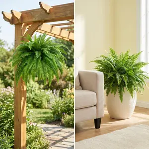Premium UV-Resistant Artificial Boston Fern, Realistic Texture Fake Plant, Weather-Resistant for Patio/Balcony, Stays Green Without Maintenance