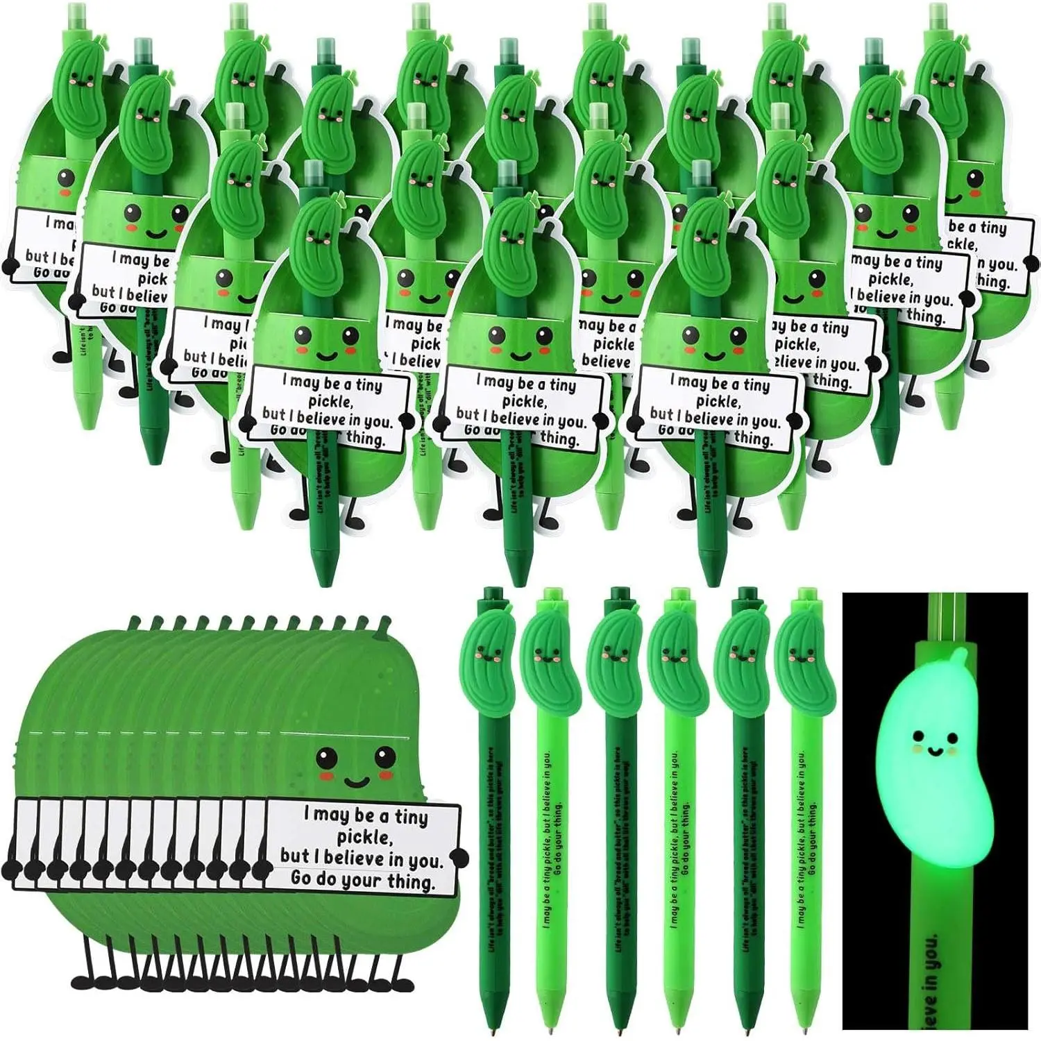 40 Sets Inspirational Luminous Pens Bulk Employees Positive Funny Pens Thank You Gifts Encouragement Affirmation Gifts with Motivational Tags for Coworkers (Pickle)