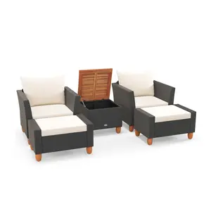 COSTWAY - 5 Pieces Patio Furniture Set with Loveseat and Armchairs for Porch-White