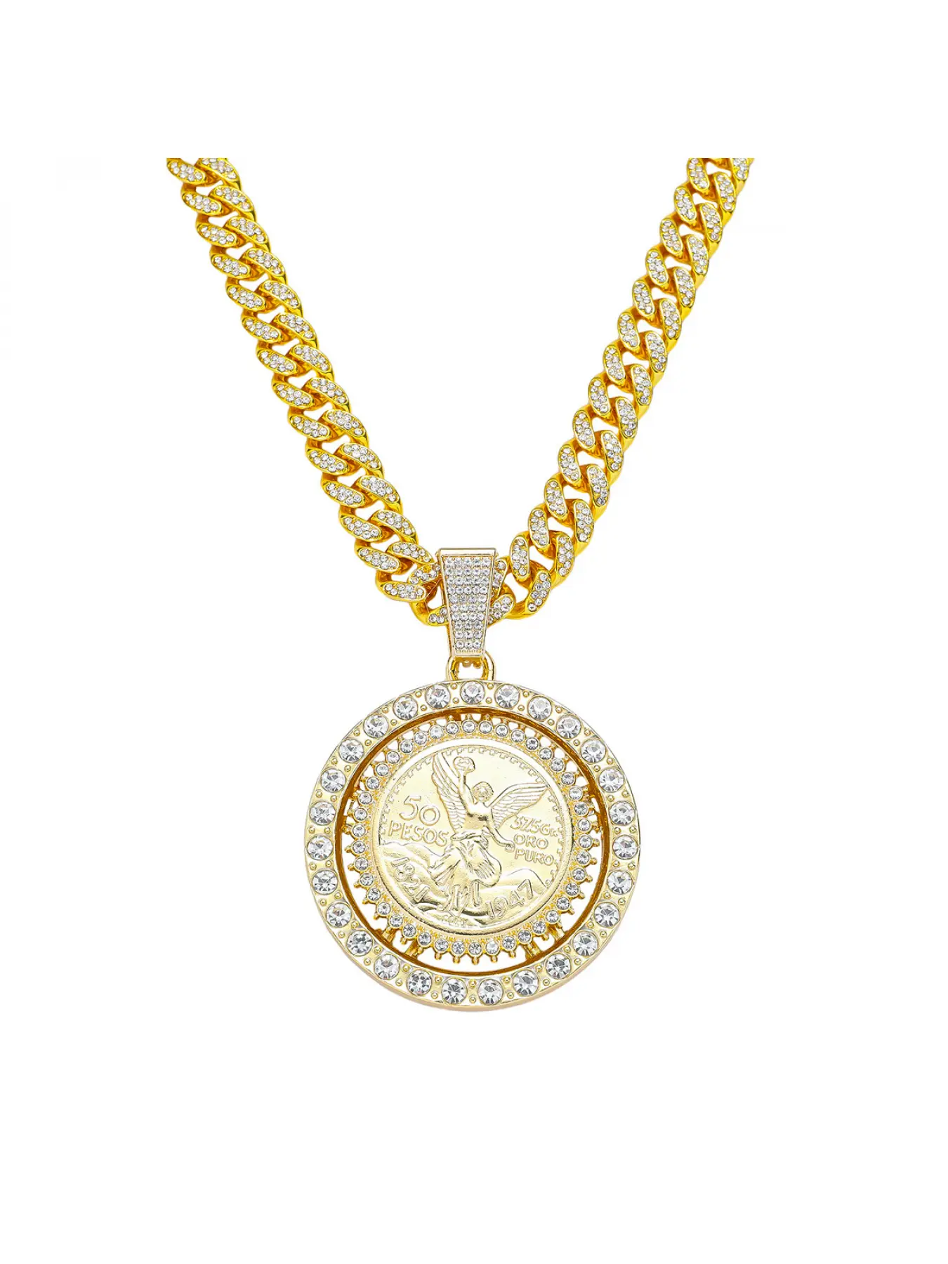 Men's Full Diamond Chain Hip-Hop Style Rotatable Angel Pendant Necklace Jewelry Necklace