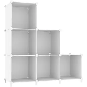 Cube Storage Organizer, Storage Cubes Shelves Bookshelf, 6 Cube Closet Organizers and Storage, DIY Stackable Plastic Clothes Organizer Shelving for Bedroom, Home, White