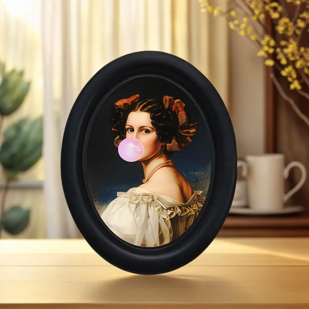 Vintage Oval Photo Frame Wall Decor, Retro Portrait Meets Modern Bubblegum Style, Unique Decorative Art for Christmas Thanksgiving, Home Office Room Decoration, Vintage Picture Frames