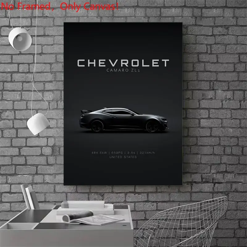 1 Piece/Set frameless canvas painting print poster, Wall Picture Decor, Decoration Items, Luxury sports car art, Chevrolet Camaro ZL1 - Specs, a gift for car lovers, ideal for bedroom, living room, wall decoration
