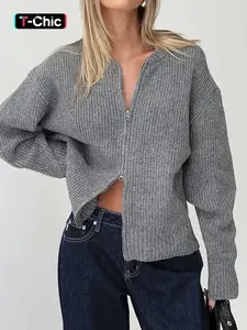 Women's Long Sleeve Zipper Knitted Cardigan Sweater Casual Fitted Fall & Winter Knitwear  Zip Through Jumper