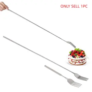 Extendable Food Fork, 1 Count Multifunctional Durable Stainless Steel Telescopic Fork, Household Barbecue Dinner Tableware, Kitchen Accessories, Utensils