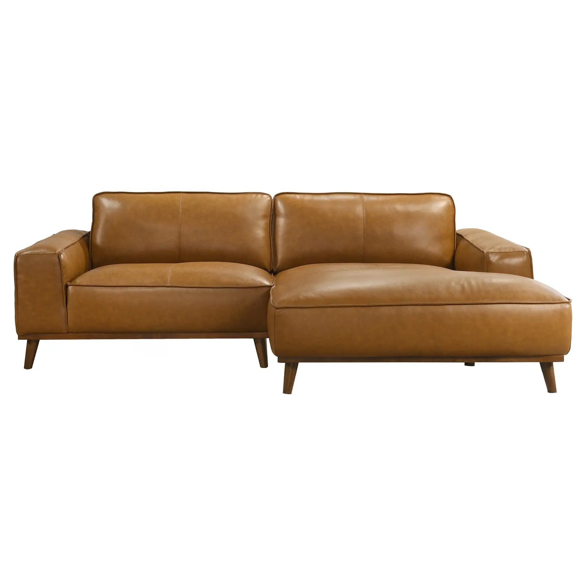 Clifton Upholstered Genuine Leather Sectional Sofa with Right-Facing Chaise, High Density Foam, Sturdy Frame, Wide Square Arms, Armrest, Assemble-Ready Couch for 1950s Style Living Room Indoor Furniture, Sectional Couch
