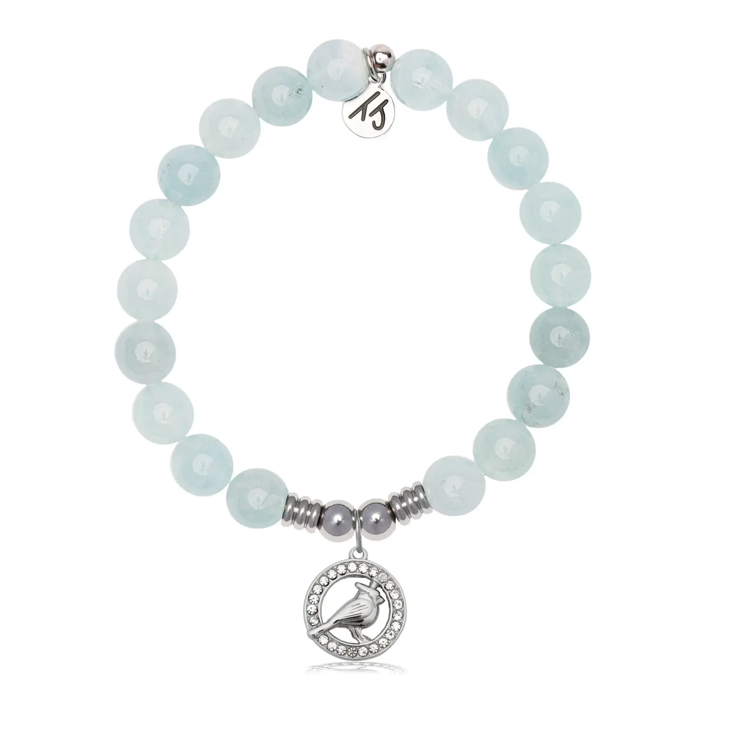 Cardinal CZ Charm with Blue Aquamarine Jade Gemstone Bracelet