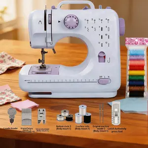 Portable Small Sewing Machine with 12 Built-in Patterns 2 Speed Modes Foot Pedal 10 Thread Colors Ideal for Beginners Household Use