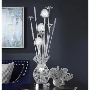 Ultra-Modern 1pc Table Lamp, LED Night Light Chrome Finish Metal Base Luxury Lamp Ornamental Style Filament Styled Flowers Living Room Lamp, Bedroom Lamp
