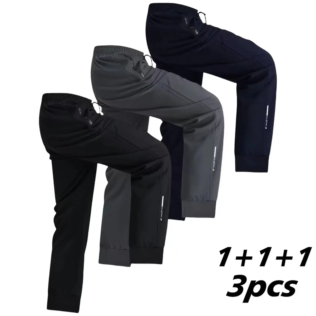 Men’s Ice Silk Casual Joggers - Menswear, Plain, Knitting Synthetics Fabric (80% Polyamide-20% Elastane), Ribbed Ankle Cuffs, Drawstring Waistband, Zipper Pockets, Regular Fit, Semi-Transparent, Ideal for Everyday Wear & Workouts