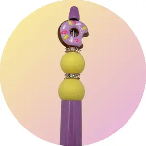 Doughnut Beaded Pen - Elegant Purple Design with Diamonds, Smooth Writing Experience, Comfortable Grip for Extended Writing