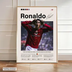 Cristiano Ronaldo Poster, Ronaldo Manchester United, Framed Man Utd Print, Premier League Decor, Football Artwork, Ronaldo United Wall Art
