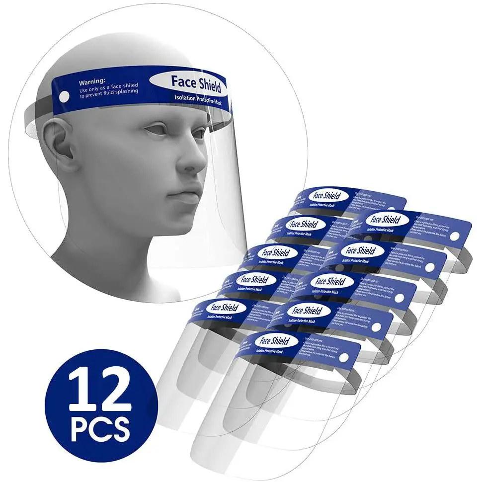 12-Piece Full Cover Head-Mounted Disposable Face Protection Visors, Adjustable Cushioned Foam Strip, Safety Strap, Splash-Proof, Prescription-Compatible, for Adults’ Home Improvement & Metalworking Work Safety Equipment, Cushioned Visors, Safety Strap Vis