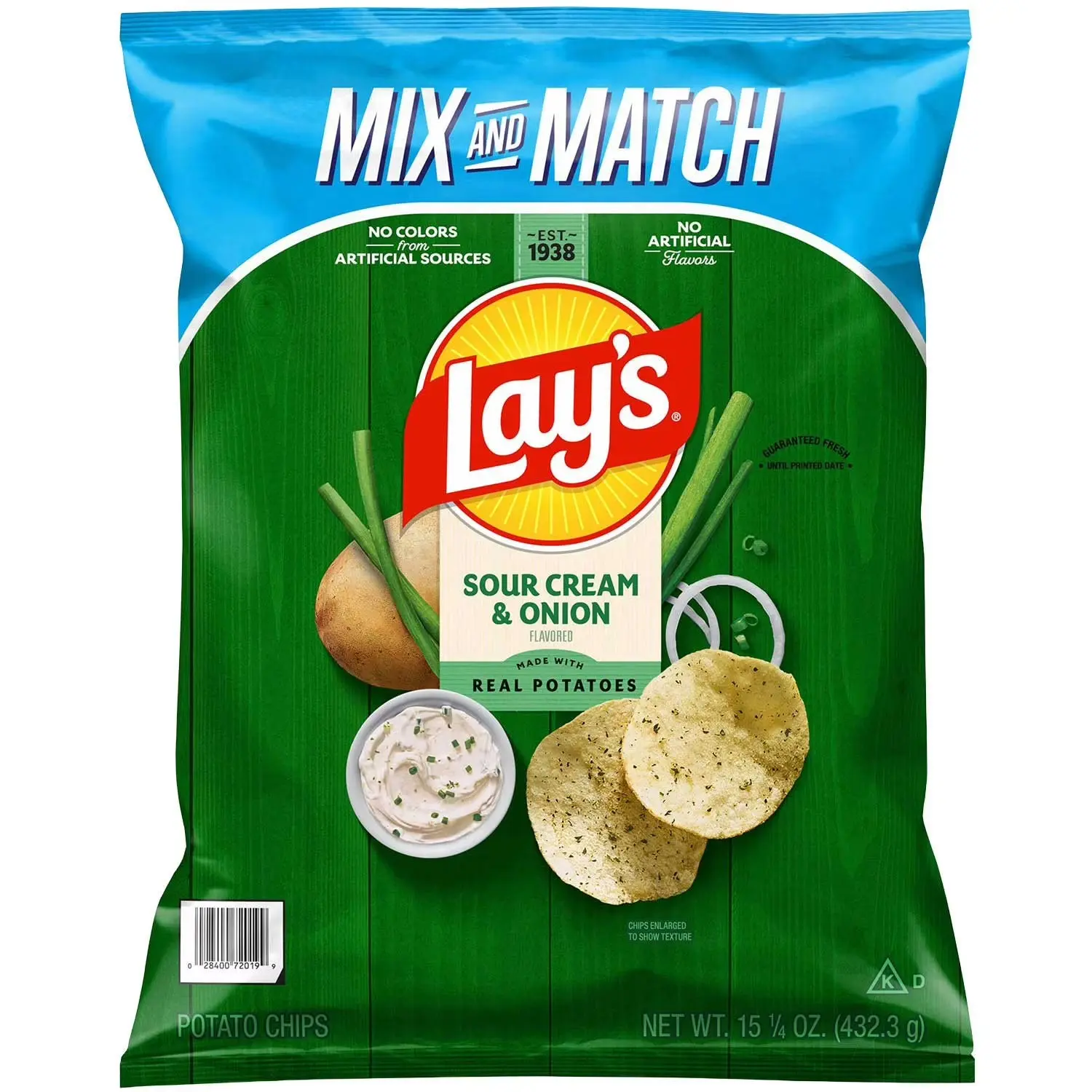 Lay's Classic Sour Cream & Onion Gluten-Free Fried Low Fat Crunchy Potato Chips - PepsiCo Ambient Snack, Real Potatoes, Organic Corn, Parsley, Natural Ingredients, 15.25 oz, All Ages Suitable