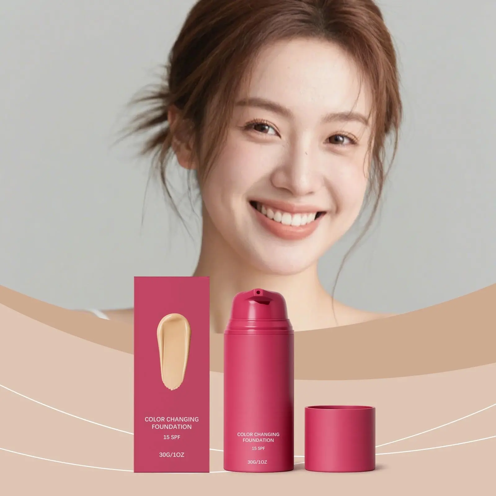 Color Temperature-Sensitive Adjustable Natural Foundation - Facial Smoothing, Soft-Finish, Long-Lasting, Bright, Delicate Clear Makeup Base (Beauty & Personal Care, Concealer-Compatible) Cleansing Powder Cosmetic