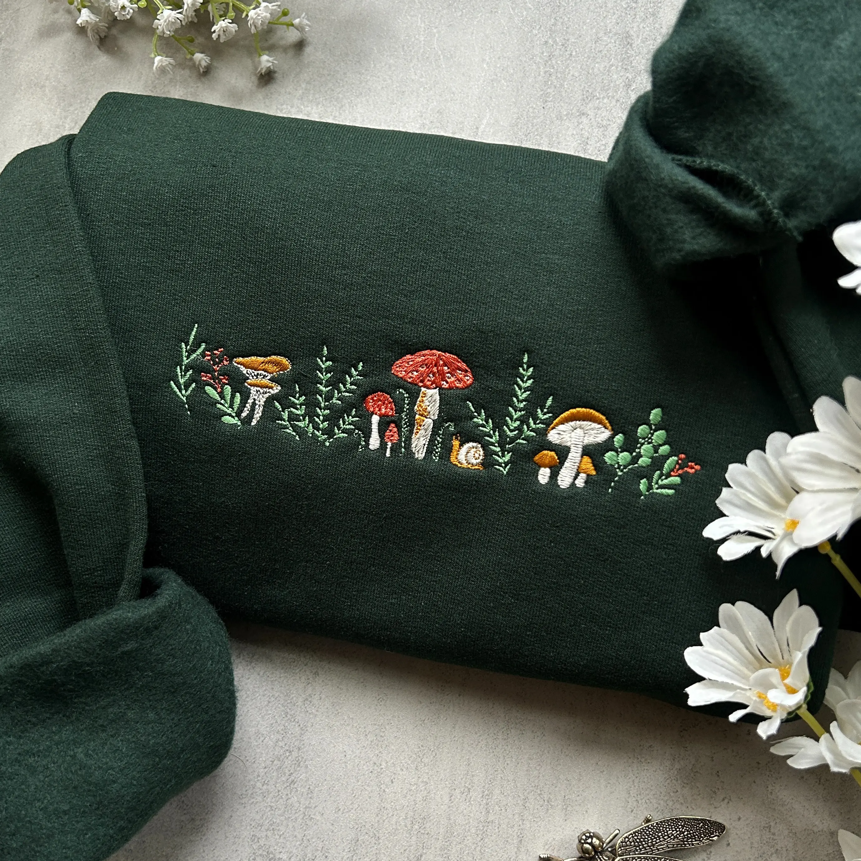 Embroidered Mushroom Sweatshirt, Embroidered Granola Girl Sweatshirt, Nature Lover Gift, Embroidered Floral Sweatshirt Casual Crewneck