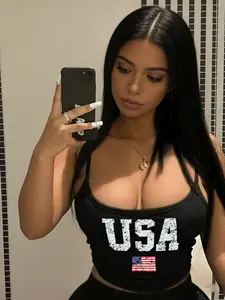 Women's Comfortable Casual Slim Fit American Print Halter Top, Short Letter European Style Y2K Summer T-Shirt, Streetwear, Athletic Womenswear