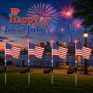Independence Day 250th Anniversary Decor Lights, 2 Pack Solar Powered American Flag Star Lights, Waterproof for Garden Yard Path Landscape