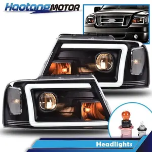CROSSDESIGN Fit For 2004-2008 F-150 Pickup LED DRL Projector Head Lamp Light Chrome Housing