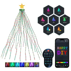 7Ft Smart Christmas Tree Lights, 400 LEDs DIY Animated Color Changing Light Show with Ring & Topper Star, Waterfall Xmas Tree Lights with App & Remote Control, Music Sync, Timer