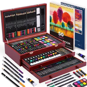 175 Piece Deluxe Art Set, Acrylic Paints, Crayons, Colored Pencils, Painting Materials, Professional Art Kit in Wooden Case, Art Supplies for Adults, Teens, Kids, Beginners, Gifts for Birthdays, Art Maker, Coloring Books, Valentinesdaygift