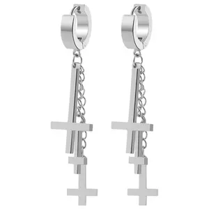 OIDEA Unisex Metal-Coated Stainless Steel Huggie Hoop Earrings - Gothic Tassel Inverted Petrine Cross Dangle, Cross-Shaped Decorative Earrings for Daily Pagan Costume Jewelry Accessories, Cross-Shaped Earrings summerwins