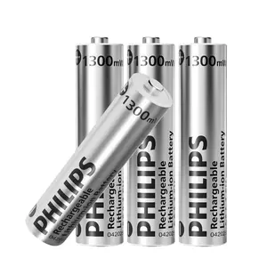 Philips 4 Pack AAA Lithium Rechargeable Batteries 1300mWh, 1.5V Triple A Batteries Over 1200+ Cycles Times Long Lasting