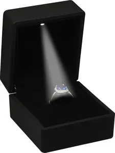 The Jewellery Pak LED Black Ring Box for Proposal Gift Box Organiser Plastic