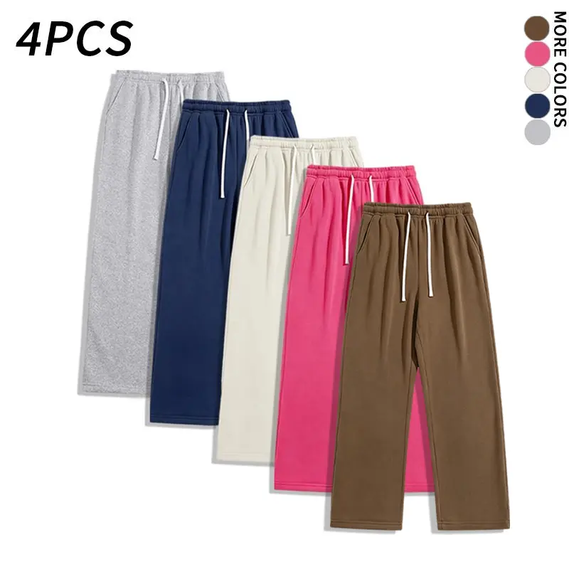 4 pcs men’s loose sports sweatpants for autumn and winter, elastic waist wide-leg jogger pants with patch decorations, casual street-style long pants for men (1-pack/2-pack options available)