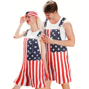 Men'S American Flag Work Costume American Flag Cargo OverallsFashion,  Vacation, Theme Party