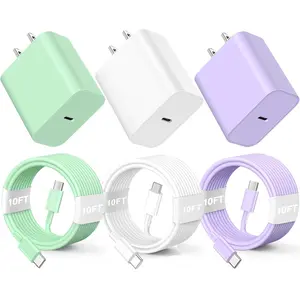 Compatible with iPhone16/15 Charger Fast Charging, 3 Pack 20W USB C Colorful Wall Charger Block with 10ft USB-C to C Cable Compatible with iPhone 16 15 Pro/Plus/Pro Max,Pad Pro 12.9/11 inch,Pad Air 5th Smartphone Cellphone