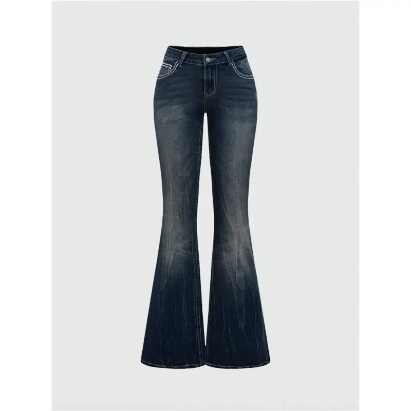 Grunge Punk  retro pocket cross wing embroidered flared leg women's stretch jeans