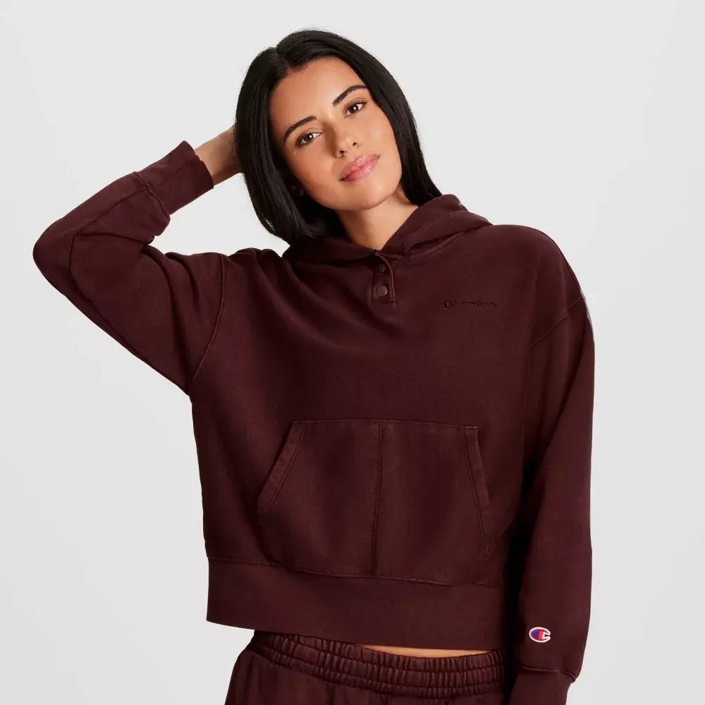 Champion Women's Vintage Wash Fleece Hooded Sweatshirt, Kangaroo, Fabric, Essential, Ribbed